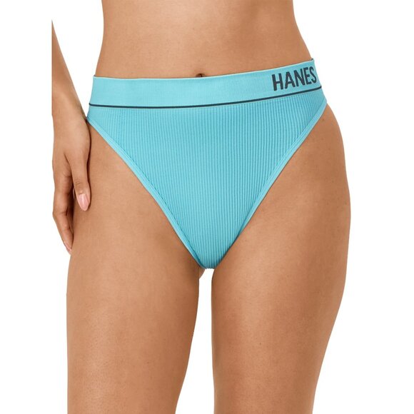 Women's Hanes Originals 3pk Seamless Rib Thong Underwear Panties Blues/White NWT - Picture 2 of 4